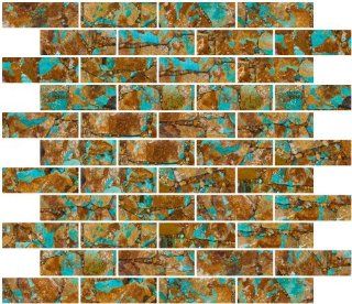 1x3 Inch Light Boulder Turquoise Semi Precious Stone Subway Tile Reset In Running brick Layout   Glass Tiles  