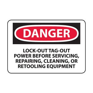 Osha Compliance Danger Sign   Danger (Lock  Out Tag Out Power Before Servicing, Repairing, Cleaning,Or Retooling Equipment)   High Impact Plastic