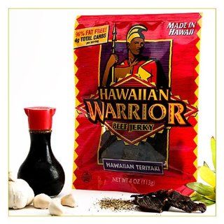 Hawaiian Warrior Hawaiian Teriyaki Beef Jerky, 4 Ounce Bags (Pack of 3)  Jerky And Dried Meats  Grocery & Gourmet Food