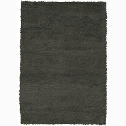 Handwoven Charcoal Gray Mandara New Zealand Wool Shag Rug (79 Round)