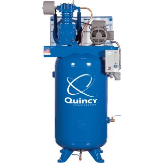 Quincy Compressor Reciprocating Air Compressor — 5 HP, 208 Volt 3 Phase, 80 Gallon Vertical, Model# 253DS80VCB20  19 CFM   Below Air Compressors