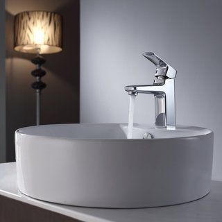 Kraus Bathroom Combo Set White Round Ceramic Sink/faucet