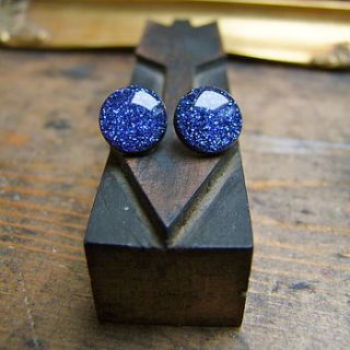 saphire blue glitter stud earrings by home & glory