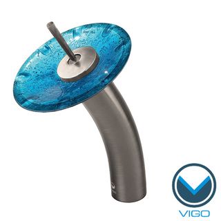 Vigo Mediterranean Seashell Glass Disc Single handle Brushed Nickel Waterfall Bathroom Faucet