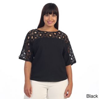 365 Apparel Womens Plus Size Crochet Sleeve Boat neck Blouse Black Size 1X (14W  16W)
