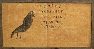'enjoy yourself' wooden sign by box brownie trading