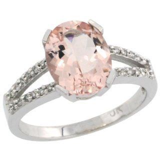 10k White Gold and Diamond Halo Morganite Ring 2.4 carat Oval shape 10X8 mm, 3/8 inch (10mm) wide, sizes 5 10 Jewelry