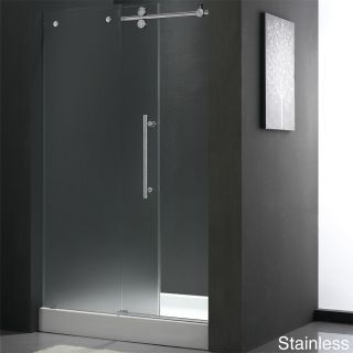 Vigo 48 inch Frameless Center Drain Shower Right Door 0.375 inch Frosted Glass With White Base