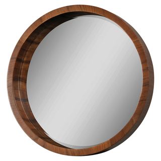 Walnut Frame Beveled Round Mirror