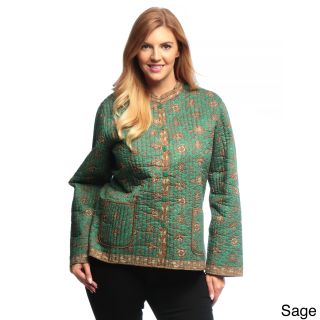La Cera La Cera Womens Plus Size Quilted Floral print Mandarin Collar Jacket Green Size 1X (14W  16W)
