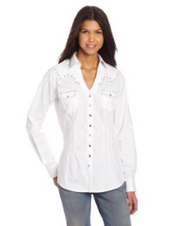 Wrangler Women's 3/4 Sleeve Studs and Rhinestones Shirt, White, XX Large