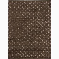 Handwoven Brown/taupe Mandara New Zealand Wool Rug (79 X 106)