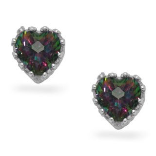 Sterling Silver Mystic Green Topaz Heart Earrings Gemstone Earrings