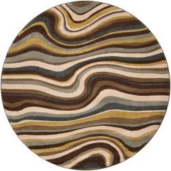 Meticulously Woven Contemporary Multi Colored Stripe Studio Abstract Rug (67 Round)