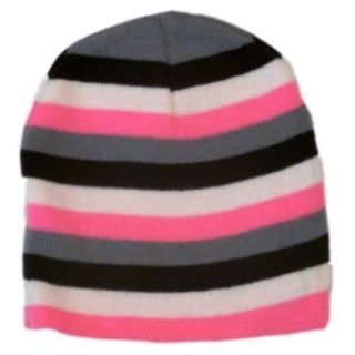 Faded Glory Girls Pink & Black Stripped Hat Beanie Stocking Trapper Hat Cold Weather Hats Clothing