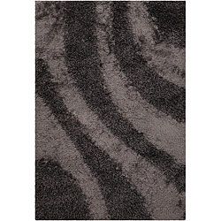 Handwoven Mandara Gray Abstract Shag Rug (79 X 106)