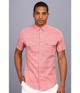 Ben Sherman Plain Cotton Linen S/S Shirt Mens Short Sleeve Button Up (Red)