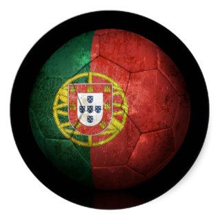 Worn Portuguese Flag Football Soccer Ball Round Stickers