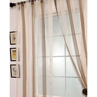 Signature Havannah Cocoa Striped Linen And Voile Weaved Sheer Curtain