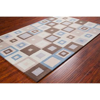 Allie Handmade Geometric Square Pattern Wool Rug (5 X 76)