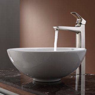 Kraus Bathroom Combo Set White Round Ceramic Sink And Virtus Faucet