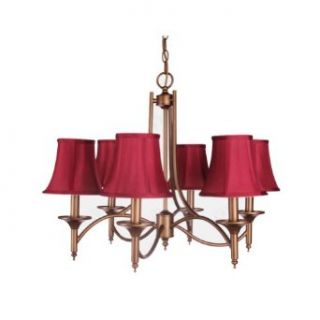 Red Fabric Shade Brass Finish 6 Lights Pendant Light Dia26"*H20"   Ceiling Pendant Fixtures  