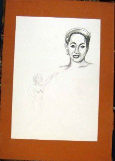 Lady Woman Face Portrait Sketch Pencil Drawing Art Old   Prints