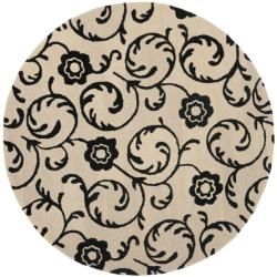 Handmade Rose Scrolls Beige New Zealand Wool Rug (26 X 12)