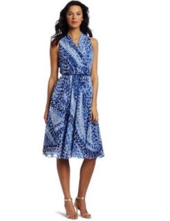 Jones New York Women's Ggt Circle Flare Halter Dress, Blue Multi, 14