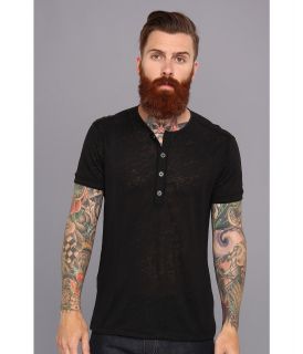 John Varvatos Collection Linen S/S Henley K1368Q1 Mens T Shirt (Black)