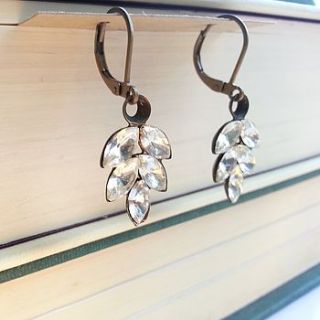 vintage rhinestone leaf earrings by hart and bloom