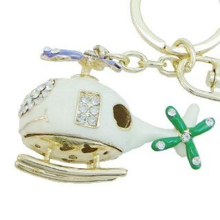 Gold Tone Helicopter Keychain Clear Austrian Crystal Jewelry