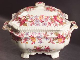 Spode Aster Red (Gadroon) Tureen &  Lid, Fine China Dinnerware   Gadroon Shape,