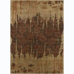 Hand tufted Bajrang Floral Brown Wool Rug (9 X 13)
