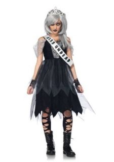 Leg Avenue Costumes 4Pc.Zombie Prom Queen Dress Sash Fingerless Gloves Tiara, Black, Small/Medium Clothing
