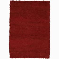 Handwoven Red Mandara New Zealand Wool Shag Rug (5 X 76)