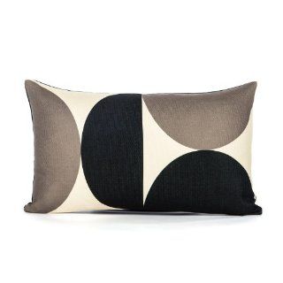 12" X 20" Cream & Black Half Circle Pattern Lumbar / Oblong Throw Pillow Cover  
