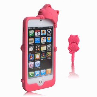 Buypower Cute 3D Kiki Cat Gel Silicone Rubber Case Cover Skin Compatible for Apple iPhone 5 5th Generation with Free Headphone Dust proof Plug Color Magenta Cell Phones & Accessories