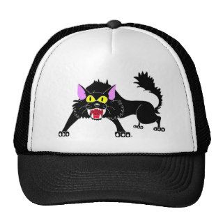 Angry Hissing Black Cat Cartoon Hat