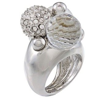Kenneth Jay Lane Silvertone Faux Pearl and Crystal Ring Kenneth Jay Lane Pearl Rings