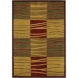Hand knotted Green/gold/burgundy Mandara Wool Rug (79 X 106)