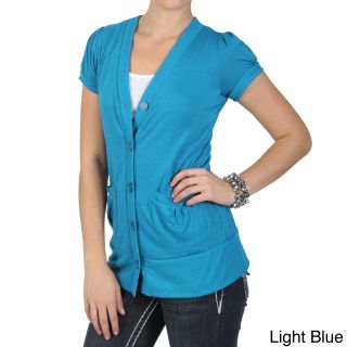 Journee Collection Journee Collection Juniors Short sleeve Button up Cardigan With Ribbed Waistband Blue Size S (1  3)