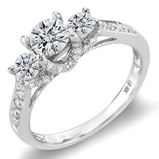 14k White Gold 1ct TDW Three Stone Round Diamond Engagement Ring (H I, I1 I2) Engagement Rings