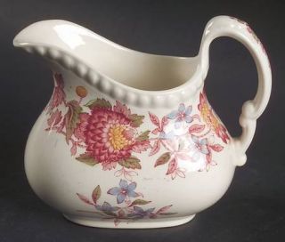 Spode Aster Red (Gadroon) Creamer, Fine China Dinnerware   Gadroon Shape, Red &