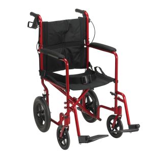 Red Lightweight Expedition Transport Wheelchair With Hand Brakes