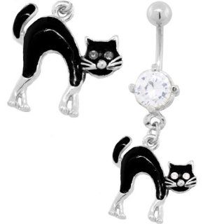 Black Cat with CZ Eyes Belly Button Ring   Halloween Body Jewelry FreshTrends Jewelry