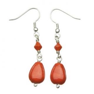 1.5" Orange Glass Bead Earring with a Silver Tone Hypo Allergenic Hook Clothing