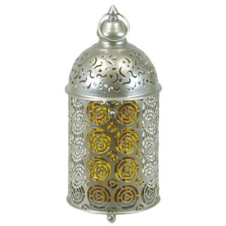 Metal Tabletop Lantern With Amber Glass