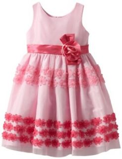 Jayne Copeland Girls 2 6X Flower Soutache Mesh Overlay Dress, Pink, 6 Clothing