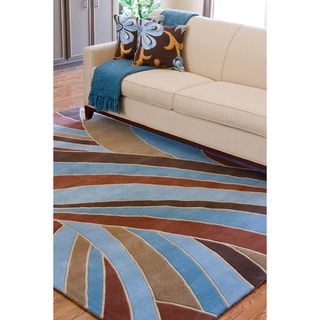 Hand tufted Contemporary Blue Striped Mayflower Wool Rug (5' x 8') 5x8   6x9 Rugs